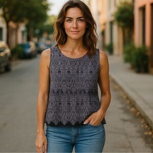 Art Deco Lilac Lace on Sheer Black- Sleeveless ~ Vintage Like New ~ size  4